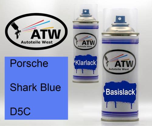 Porsche, Shark Blue, D5C: 400ml Sprühdose + 400ml Klarlack - Set, von ATW Autoteile West.
